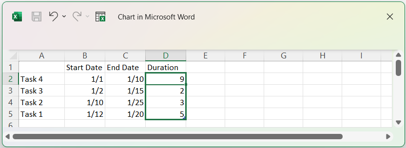 Gantt chart Word