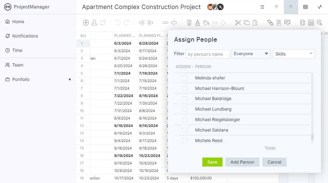 How to make a Gantt chart assign people popup