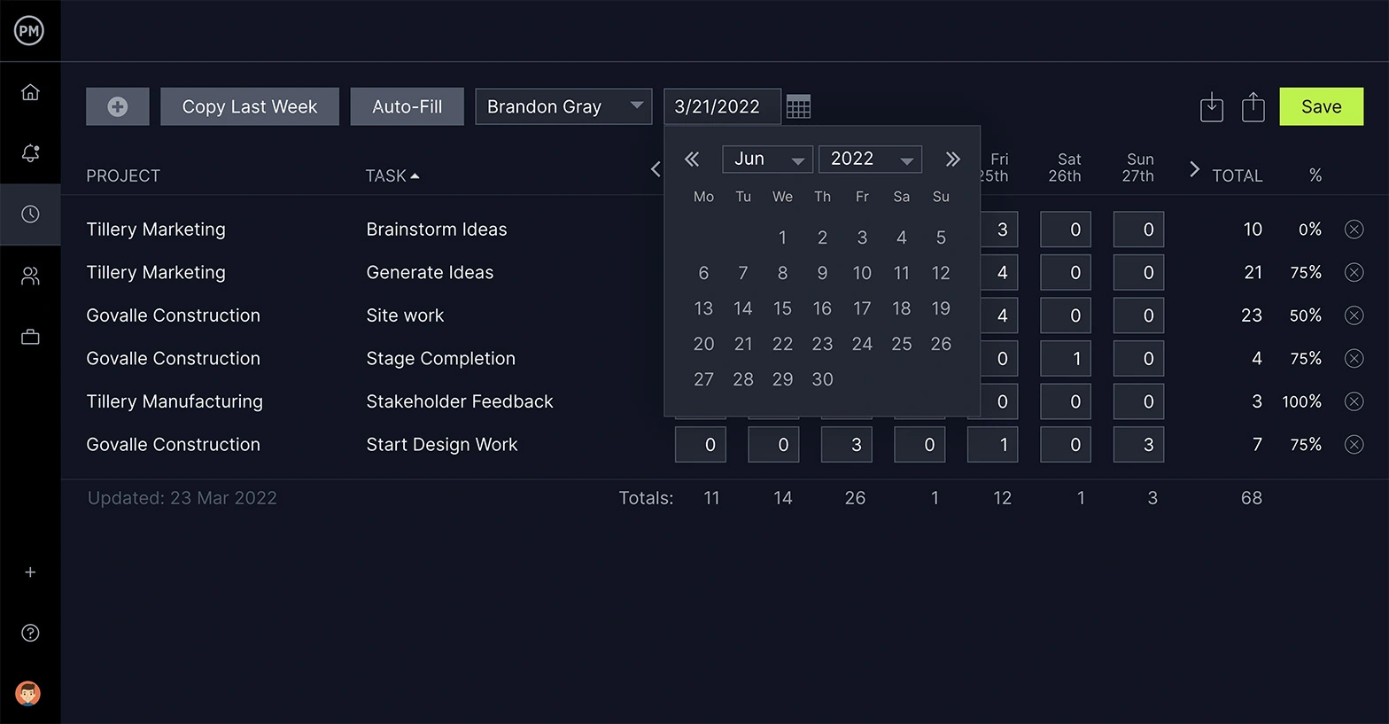 ProjectManager's timesheet software