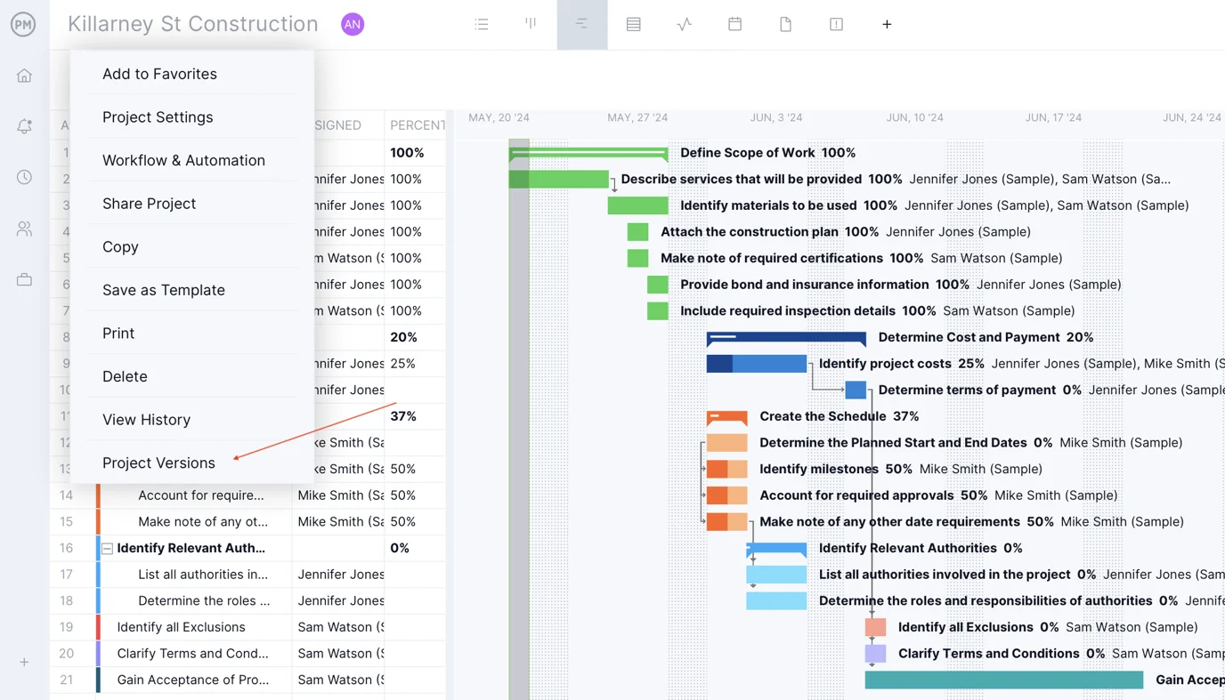 Showing where version control is on ProjectManager